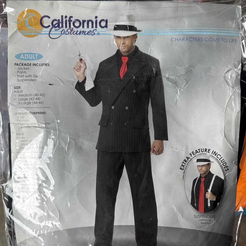 Mob Boss California Costumes Black Pinstripe Double-Breasted Suit with Red Tie